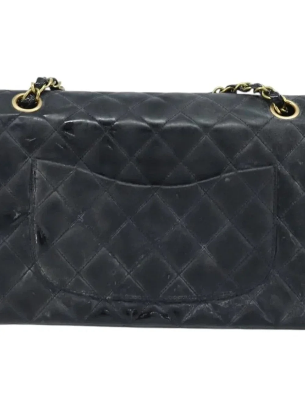 CHANEL Matelasse Chain Shoulder Bag Leather Black Gold CC Auth 88183